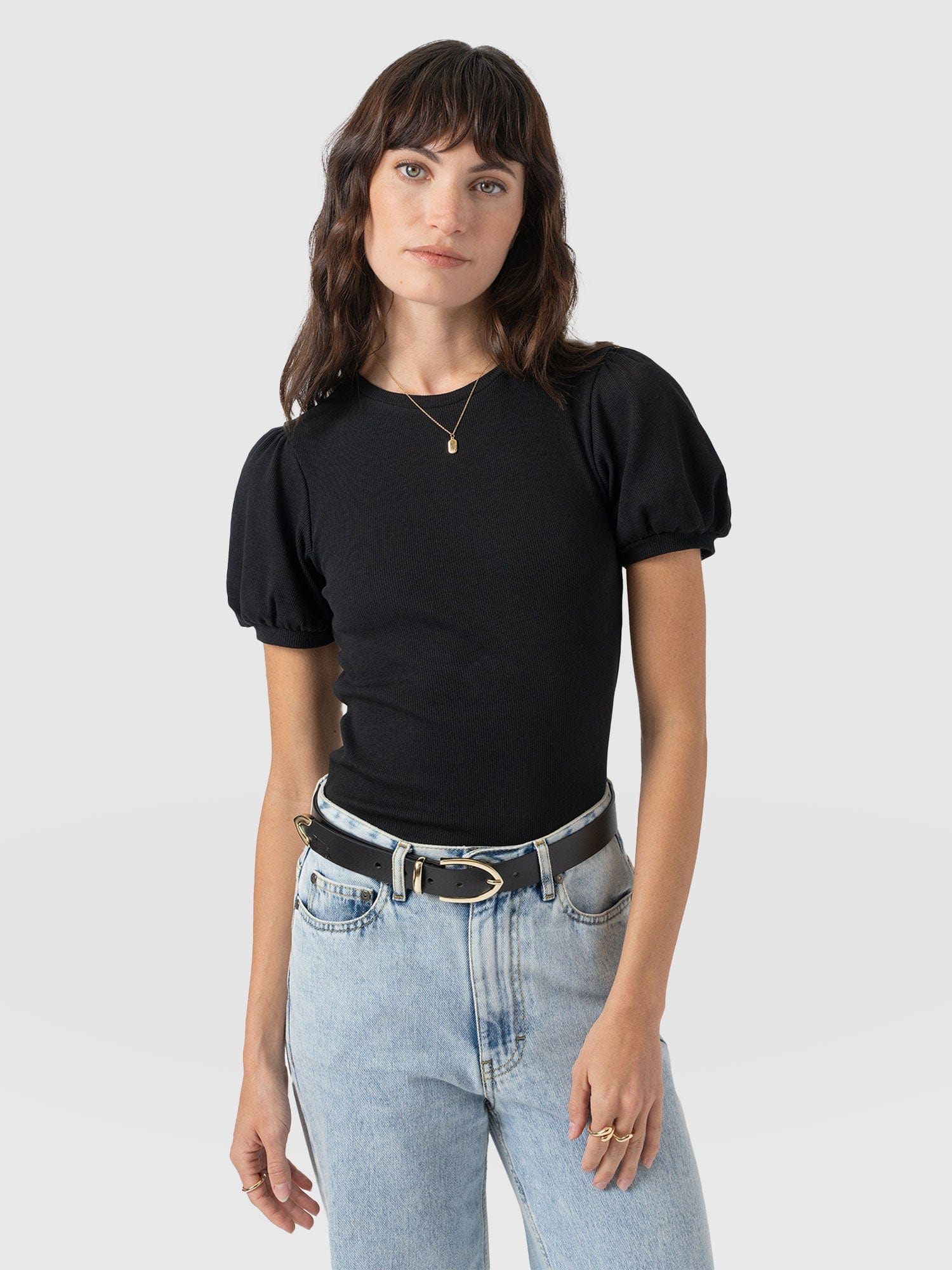 Cavendish Tee Puff Sleeve Black - Women's T-Shirts | Saint + Sofia® EU